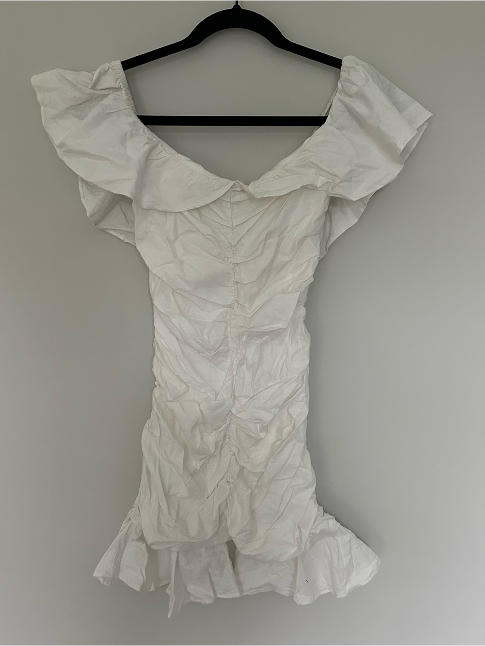 Zara Ivory Ruffled Strap Draped Zip Fitting Tie Mini Dress Size Small